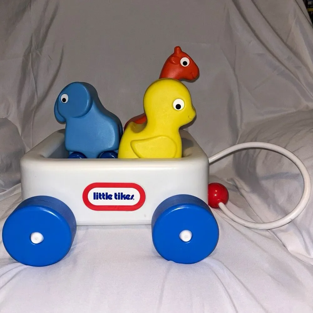 Little Tikes Pull Wagon w/ Pull String, 3 Animal Riders Giraffe Duck Elephant
